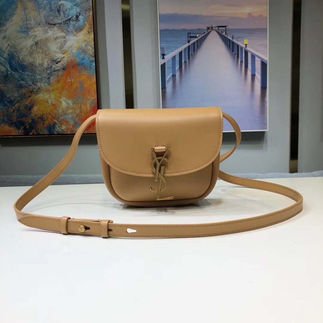 Saint Laurent Kaia Small Smooth Calfskin Shoulder Bag Handbag Brown 619740